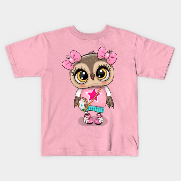 Cute owl Kids T-Shirt by Reginast777